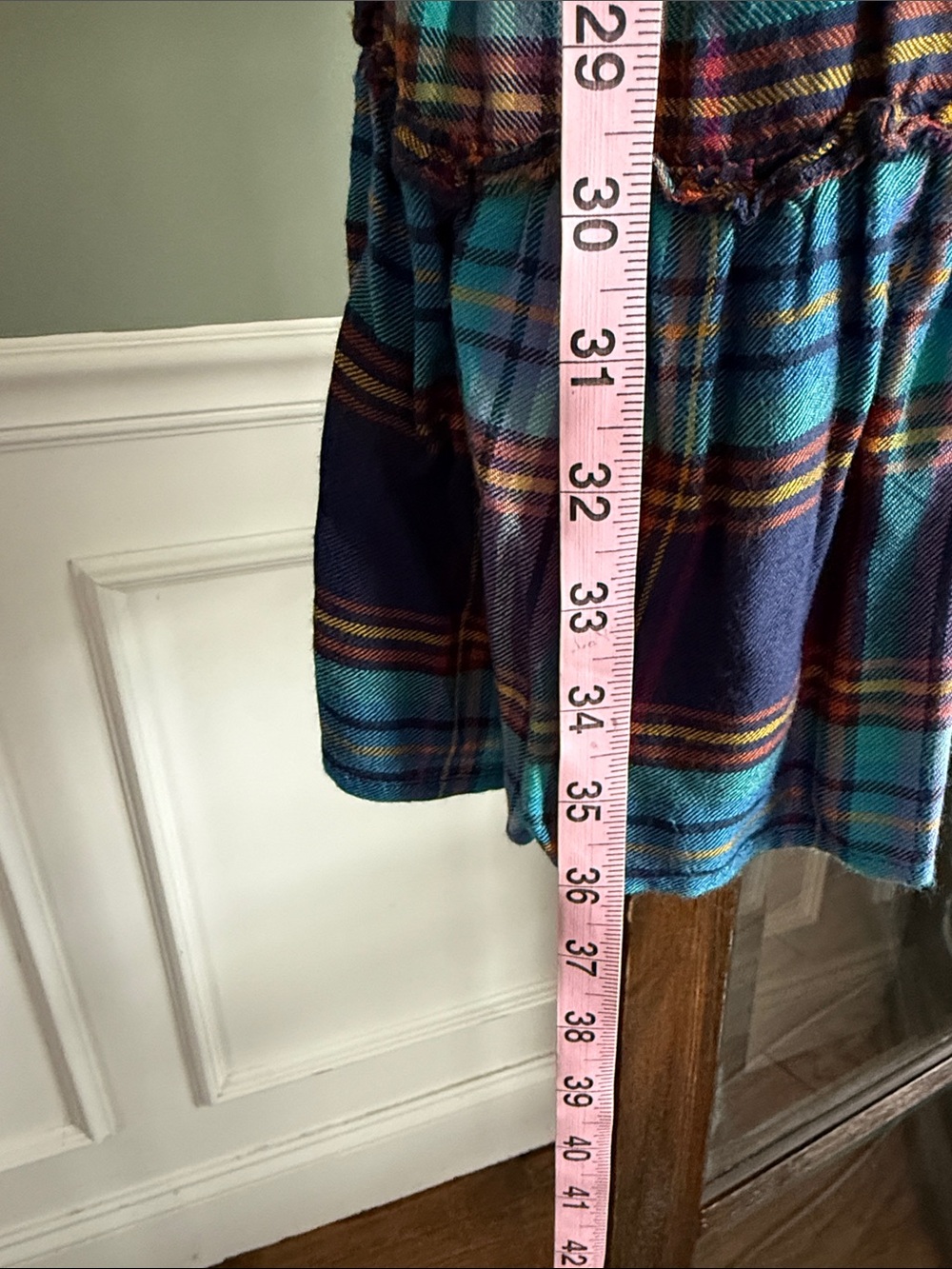 Angie Plaid Tiered knee length Dress in Teal and Navy Size L - Picture 4 of 6
